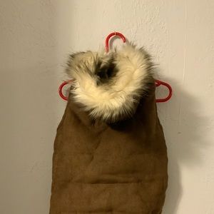 Dog Coat Sz L. New, Never Worn! ‘Friends Forever’. Hooded Faux Fur and Suede.